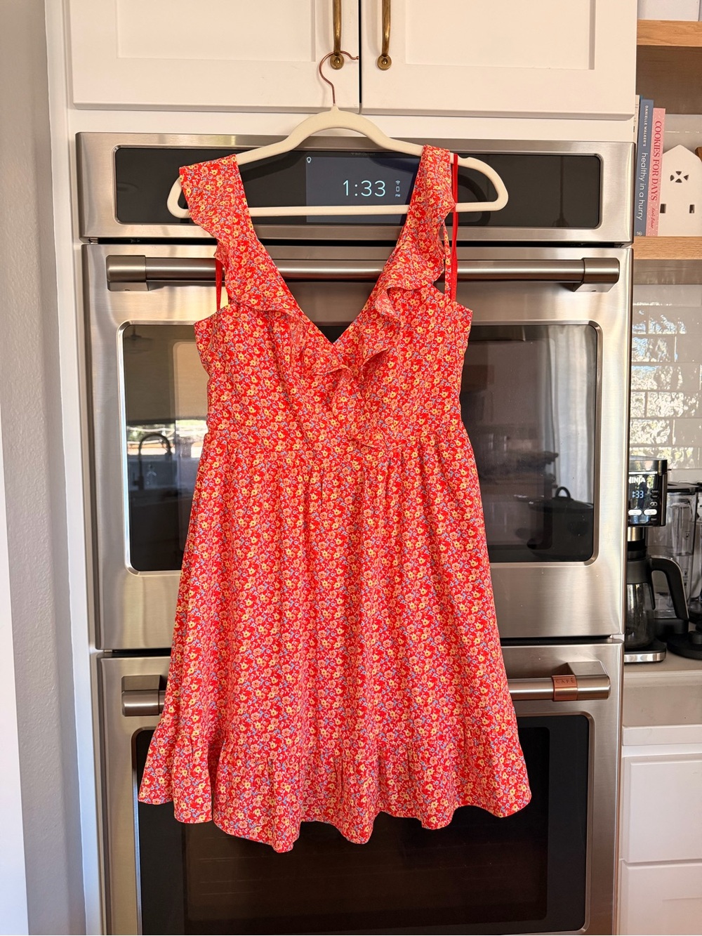 City Studio Red-Pink Floral Backless Sundress with Ruffle Trim